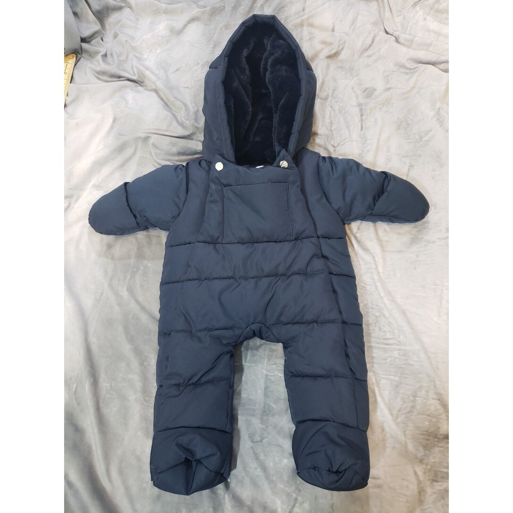 Jacadi Paris Baby Boy Blue Full Body Puffy Snowsuit Nylon Polar Fleece 1 Mo 54cm